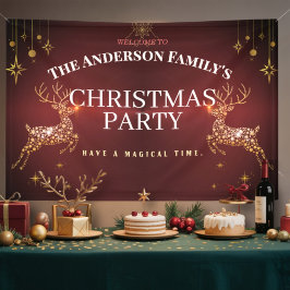 Elegant Modern Red and Gold Reindeer Christmas Ban 横断幕