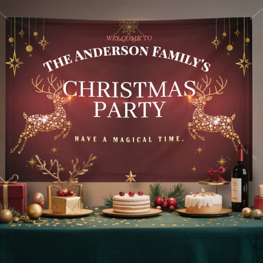 Elegant Modern Red and Gold Reindeer Christmas Ban 横断幕