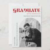 Elegant modern red black & grey graduation 案内状 (正面)