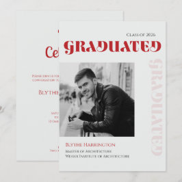 Elegant modern red black & grey type script 招待状