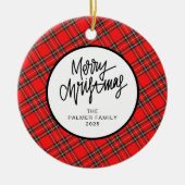 Elegant Modern Red Plaid Christmas Family Photo セラミックオーナメント (正面)