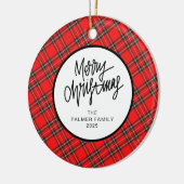 Elegant Modern Red Plaid Christmas Family Photo セラミックオーナメント (左)