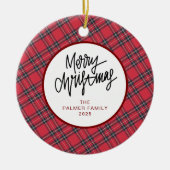 Elegant Modern Red Plaid Christmas Family Photo セラミックオーナメント (正面)