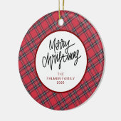 Elegant Modern Red Plaid Christmas Family Photo セラミックオーナメント (左)