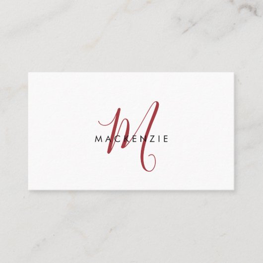 Elegant Modern Red Script Monogram QR Code 名刺 (正面)