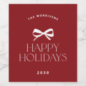 Elegant modern red white bow Christmas holiday ワインラベル (シングルラベル)