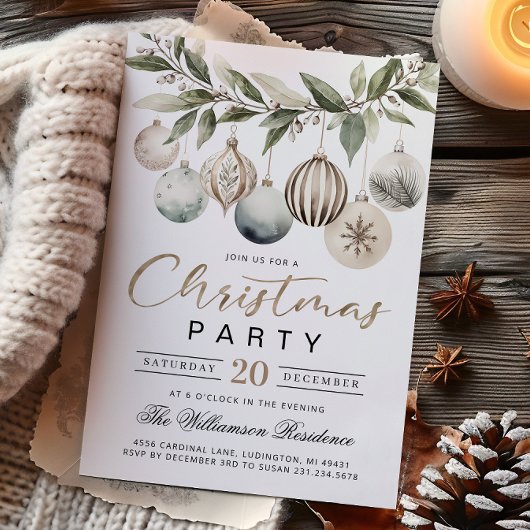 Elegant Modern Retro Christmas Party Invitation 招待状