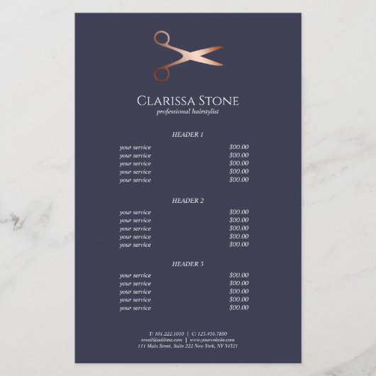 Elegant modern rose gold scissors hairstylist チラシ (正面)