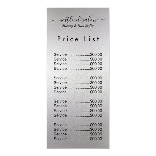 Elegant Modern Salon Price List Rack Card  ラックカード (正面)