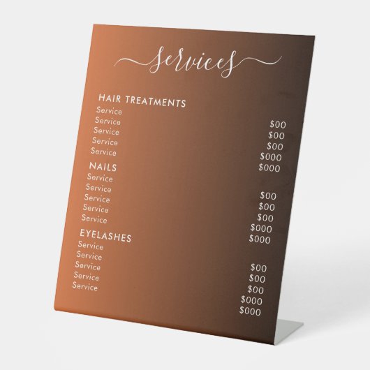 Elegant Modern Salon Spa Service Price List  台座サイン (正面)