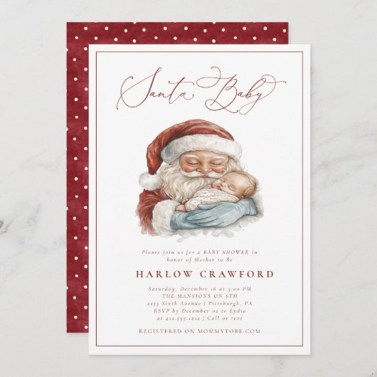 Elegant Modern Santa Baby Baby Shower Invitation 招待状 (正面/裏面)