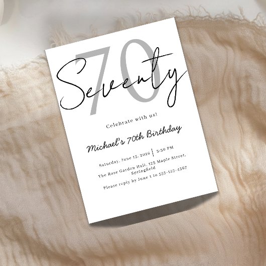 Elegant Modern Script 70th Birthday Invitation 招待状