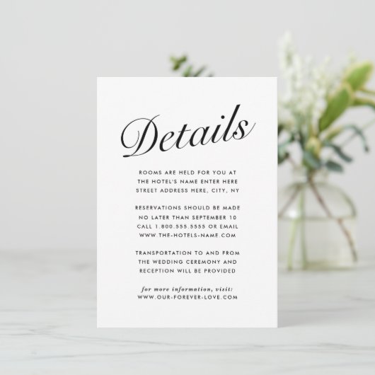 Elegant Modern Script Black White Guest Info. Card シーズンカード (スタンド正面)