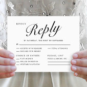 Elegant Modern Script Black White Menu Choice RSVP シーズンカード