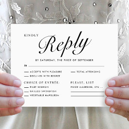 Elegant Modern Script Black White Menu Choice RSVP シーズンカード