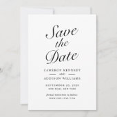 Elegant Modern Script Black + White Save The Date  シーズンカード (正面)