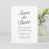 Elegant Modern Script Black + White Save The Date  シーズンカード (スタンド正面)
