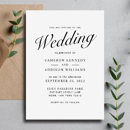 Elegant Modern Script Black + White Wedding Invite シーズンカード