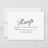 Elegant Modern Script Black + White Wedding RSVP シーズンカード (正面)