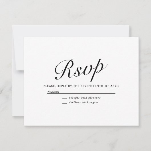 Elegant Modern Script Black + White Wedding RSVP シーズンカード (正面)