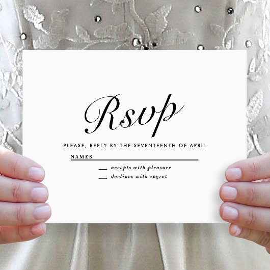 Elegant Modern Script Black + White Wedding RSVP シーズンカード