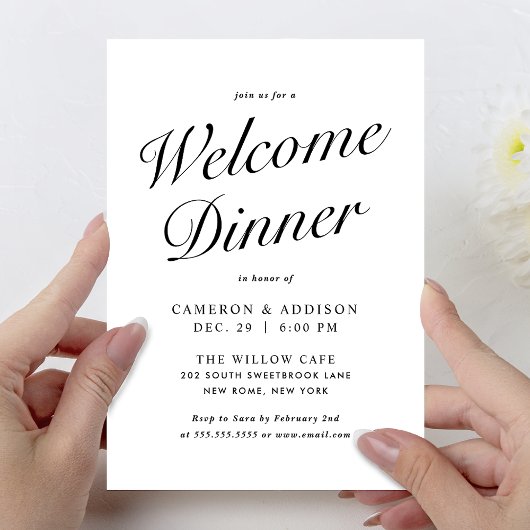 Elegant Modern Script Black + White Welcome Dinner シーズンカード