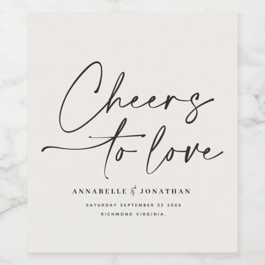 Elegant Modern Script “Cheers to Love” Wedding Win ワインラベル (シングルラベル)