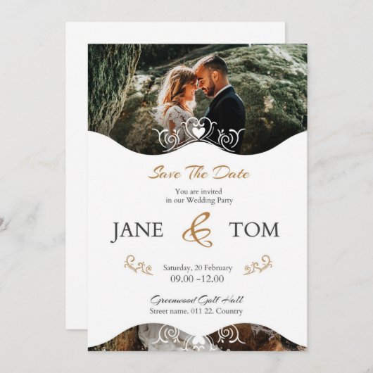 Elegant Modern Script Photo Classic 招待状 (正面/裏面)