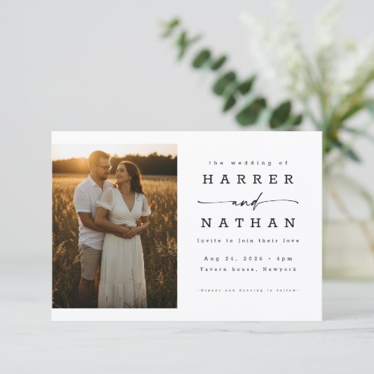 Elegant Modern Script Photo QR Code Wedding 招待状 (スタンド正面)