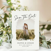 Elegant Modern Script Rustic Photo Frame Wedding セーブザデート