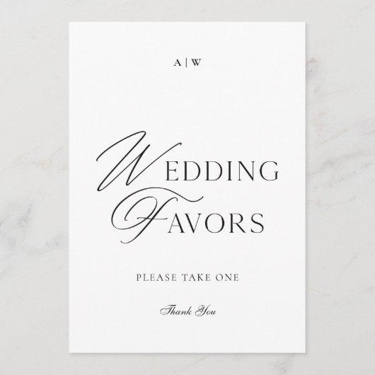Elegant Modern Script Wedding Favors Sign 招待状 (正面)