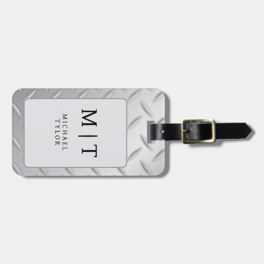 Elegant Modern Silver Monogram Initial Name ラゲッジタグ (正面横)