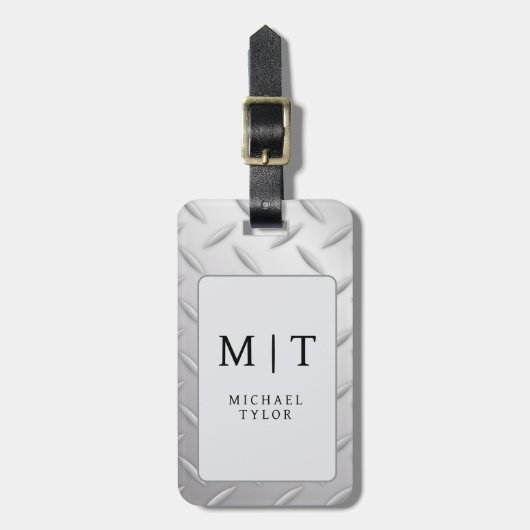 Elegant Modern Silver Monogram Initial Name ラゲッジタグ (正面縦)
