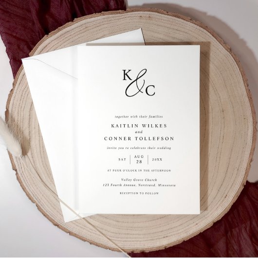 Elegant Modern Simple Black & White Wedding 招待状