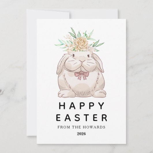 Elegant Modern Simple Bunny Happy Easter Photo シーズンカード (正面)