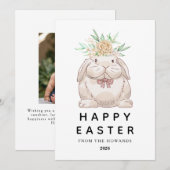 Elegant Modern Simple Bunny Happy Easter Photo シーズンカード (正面/裏面)