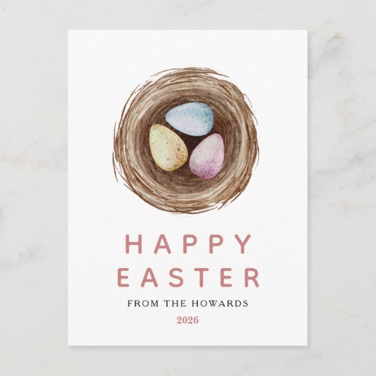 Elegant Modern Simple Easter Eggs | Happy Easter シーズンポストカード (正面)