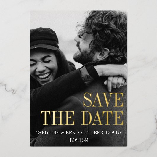 Elegant Modern Simple Vertical Photo Wedding 箔招待状 (正面)