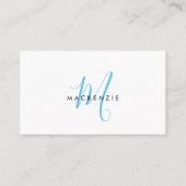 Elegant Modern Sky Blue Script Monogram QR Code 名刺 (正面)