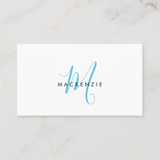 Elegant Modern Sky Blue Script Monogram QR Code 名刺 (正面)