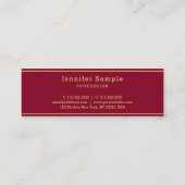 Elegant Modern Sleek Design Gold Text Burgundy Red スキニー名刺 (裏面)