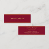 Elegant Modern Sleek Design Gold Text Burgundy Red スキニー名刺 (正面/裏面)