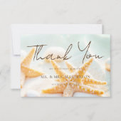 Elegant Modern Starfish Shells Ocean Beach Wedding サンキューカード (正面)