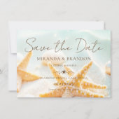 Elegant Modern Starfish Shells Ocean Beach Wedding セーブザデート (正面)