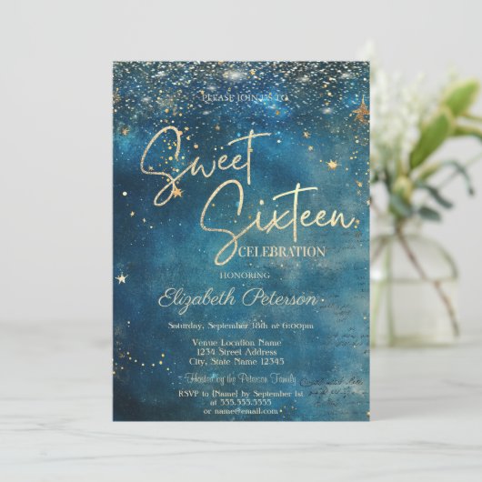 Elegant Modern Stars Blue Sweet 16 招待状 (スタンド正面)