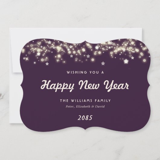 Elegant Modern Stars Purple New Year Card シーズンカード (正面)