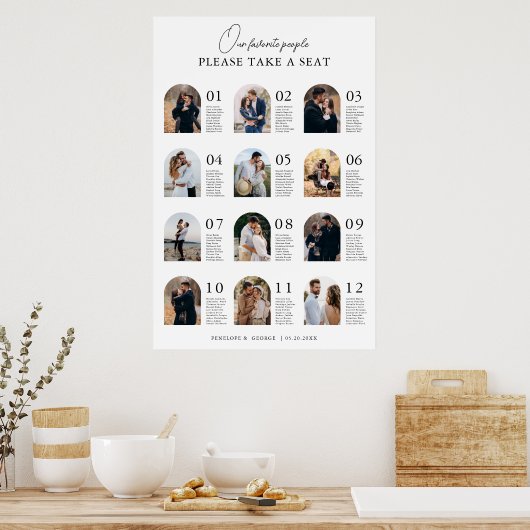 Elegant Modern Table  Photo Wedding Seating Chart ポスター (キッチン)