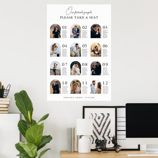 Elegant Modern Table  Photo Wedding Seating Chart ポスター (ホームオフィス)