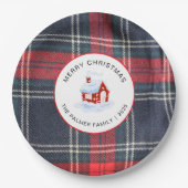Elegant Modern Tartan Plaid Christmas Family ペーパープレート (正面)