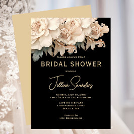 Elegant Modern Taupe Black Bridal Shower 招待状